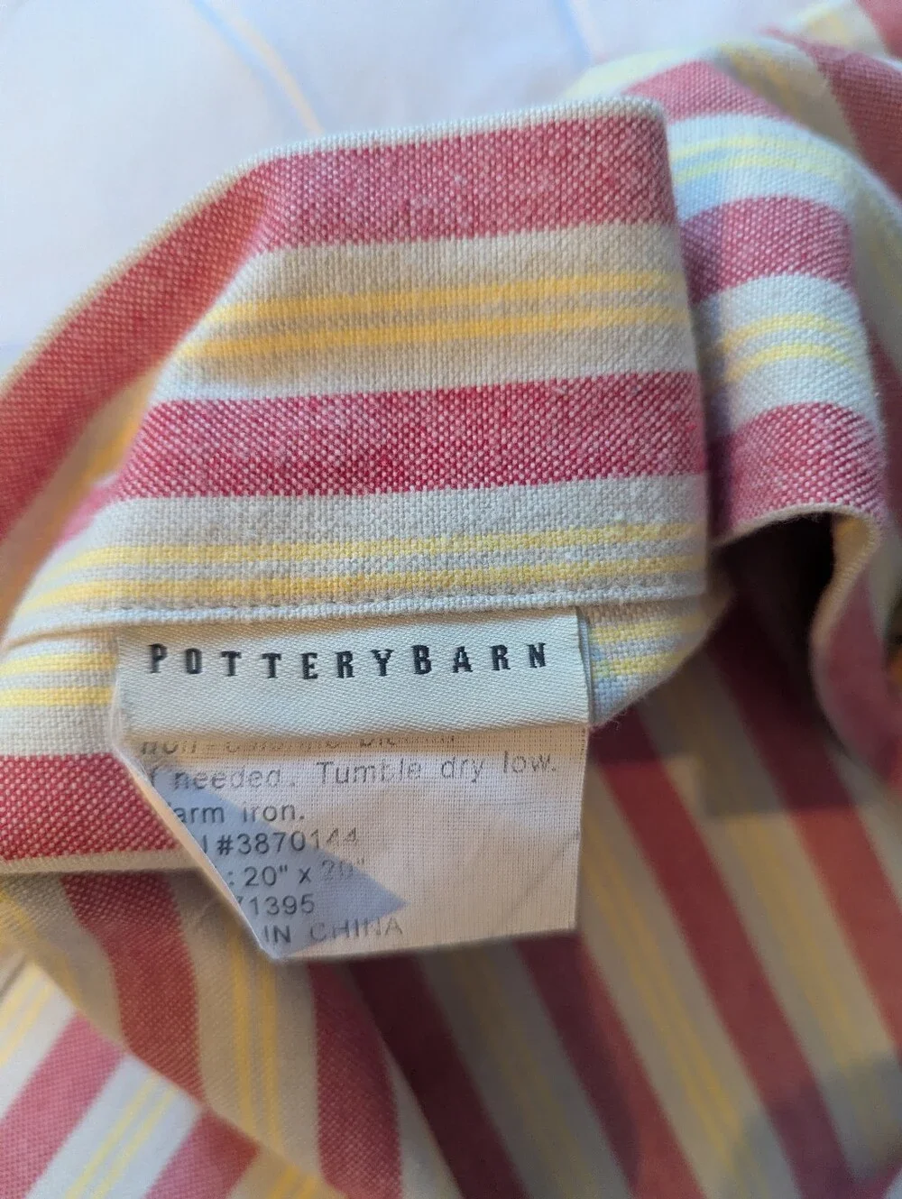POTTERY BARN Striped 3 ButtonThrow Pillow Pair - Red, Yellow & Cream 20x20